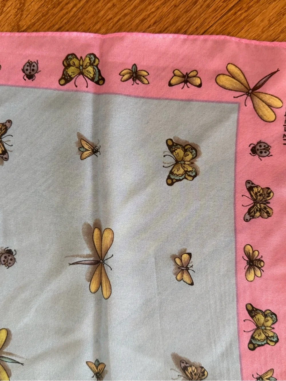 Liz Claiborne Butterfly & Dragonfly Square Scarf - Pink & Light Blue